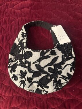 a new day Black and White Floral Beaded Clutch